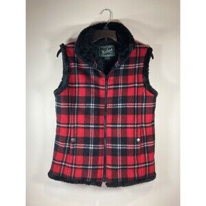 Woolrich Plaid Wool Vest Women SM Faux Fur Lined 80% Wool